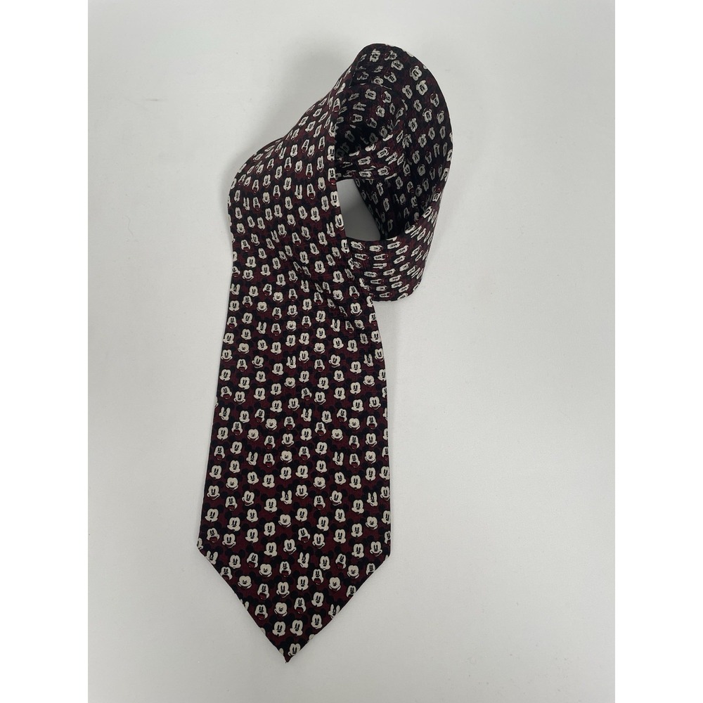 Disney Store Men's Tie with Mickey Mouse Logo Maroon Faces 100% Silk